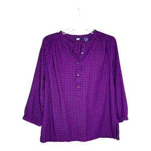 Lands' End Purple/Black Popover Gingham Blouse SZ M